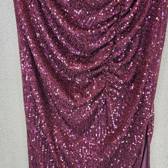 Wildfox Party Midi Maxi Skirt Sz M Purple Sequins Stretch Waist Ruch Front Slit - Picture 3 of 14